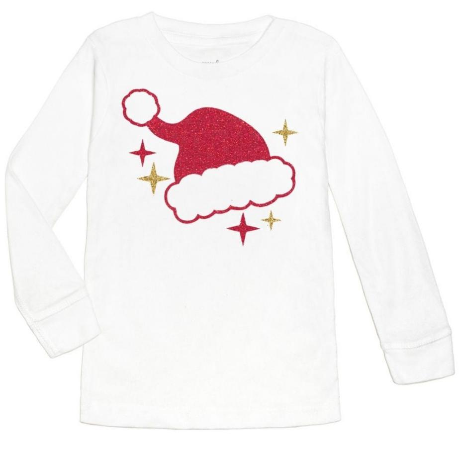 Santa Hat Christmas Long Sleeve Shirt - White