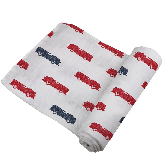 Blue and Red Fire Trucks Swaddle - HoneyBug 