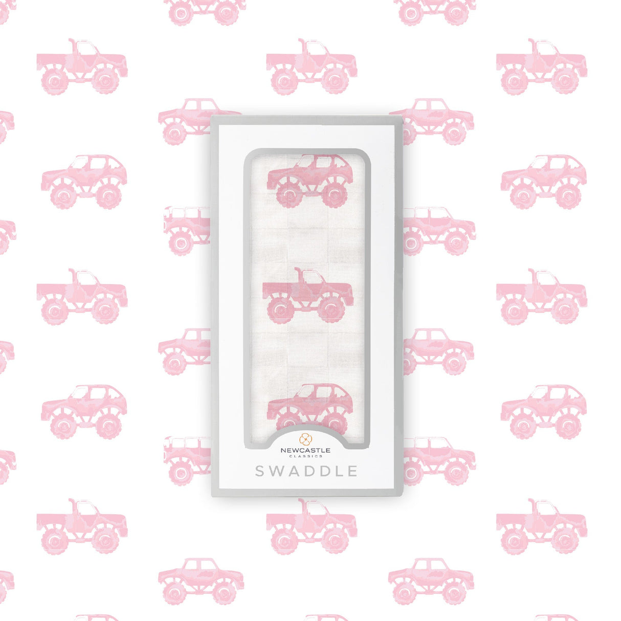 Pink Monster Trucks Bamboo Muslin Swaddle - HoneyBug 