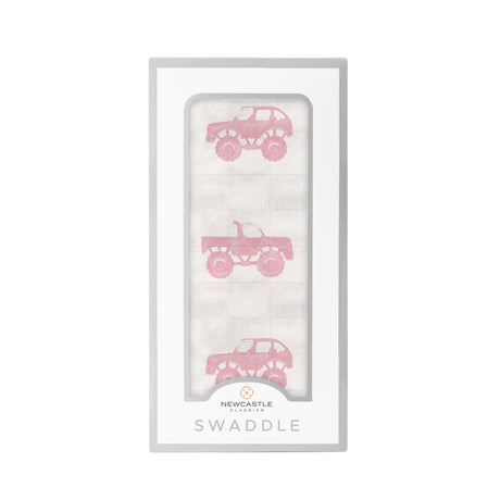 Pink Monster Trucks Bamboo Muslin Swaddle - HoneyBug 