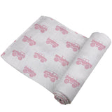 Pink Monster Trucks Bamboo Muslin Swaddle - HoneyBug 