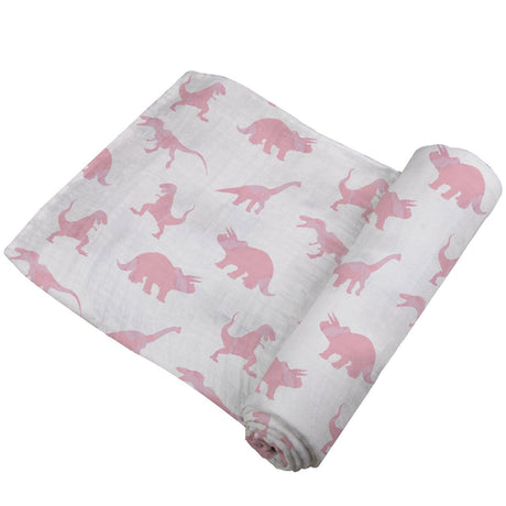 Pink Dinosaurs Bamboo Muslin Swaddle - HoneyBug 
