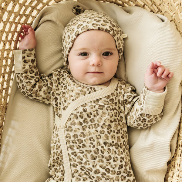 Organic Kimono Knotted Sleep Gown - Spotted - HoneyBug 