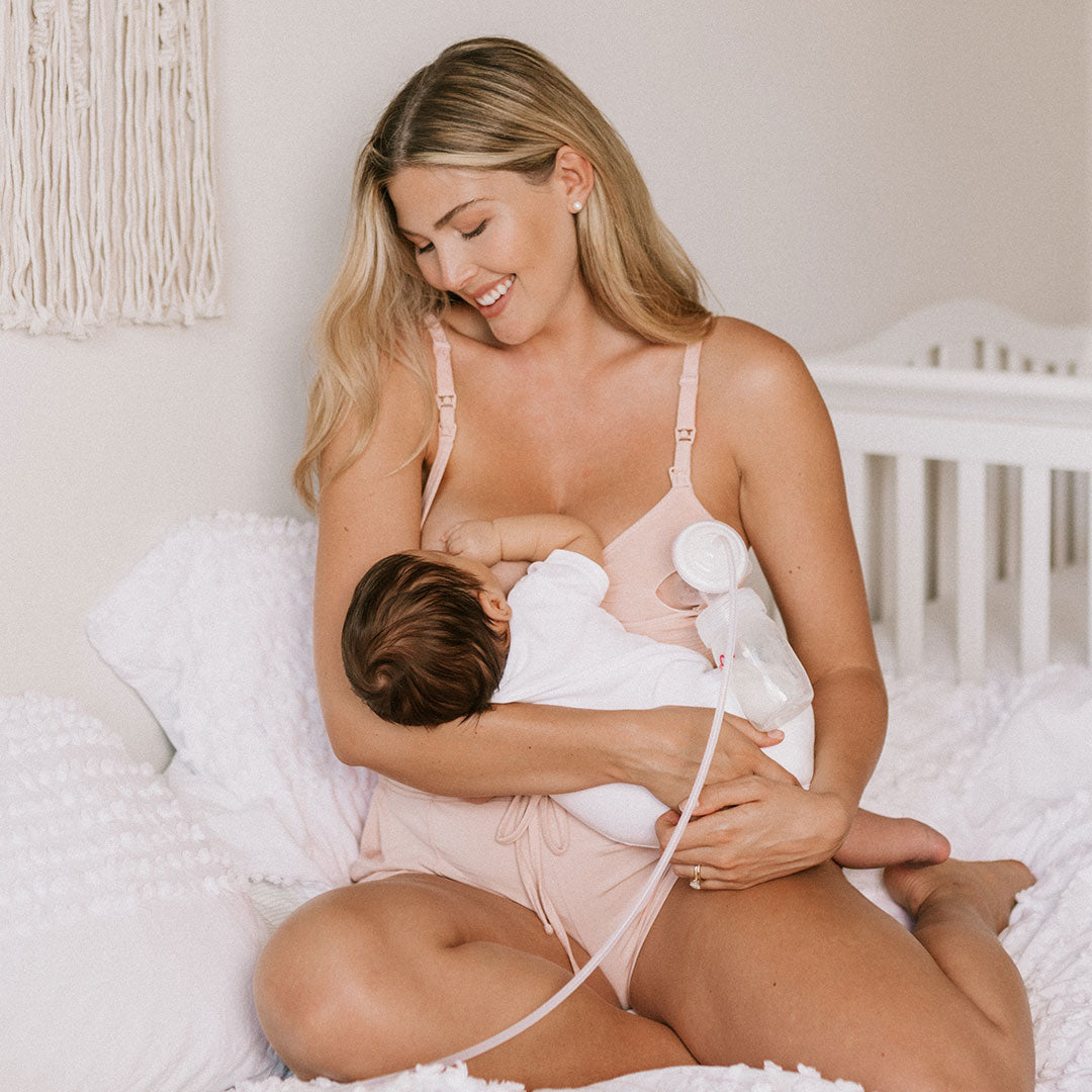 Sublime® Hands-Free Pumping & Nursing Bra | Pink Heather - HoneyBug 