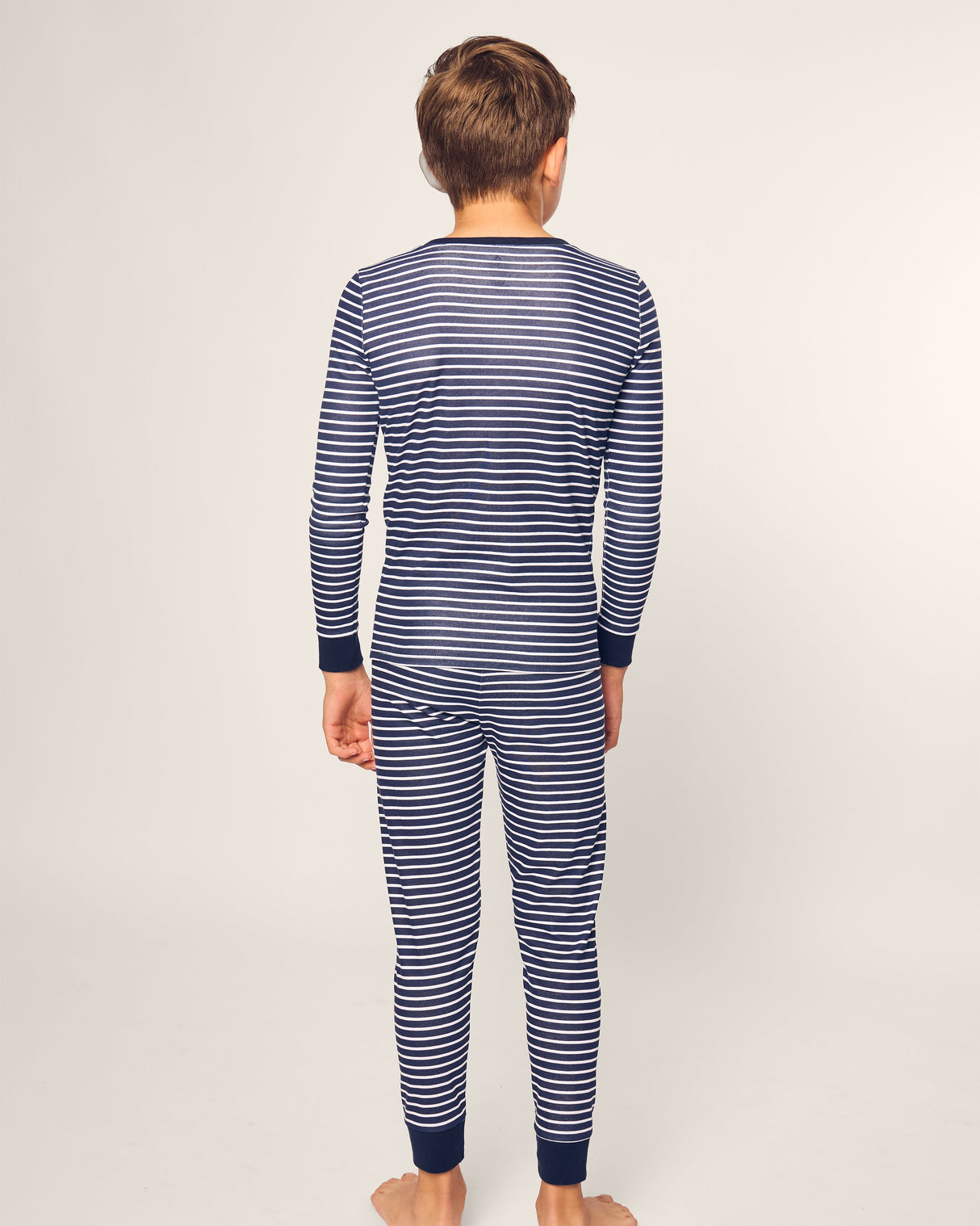 Kid's Pima Snug Fit Pajama Set in Navy Stripe