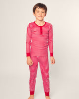 Kid's Pima Snug Fit Pajama Set in Red Stripe - HoneyBug 