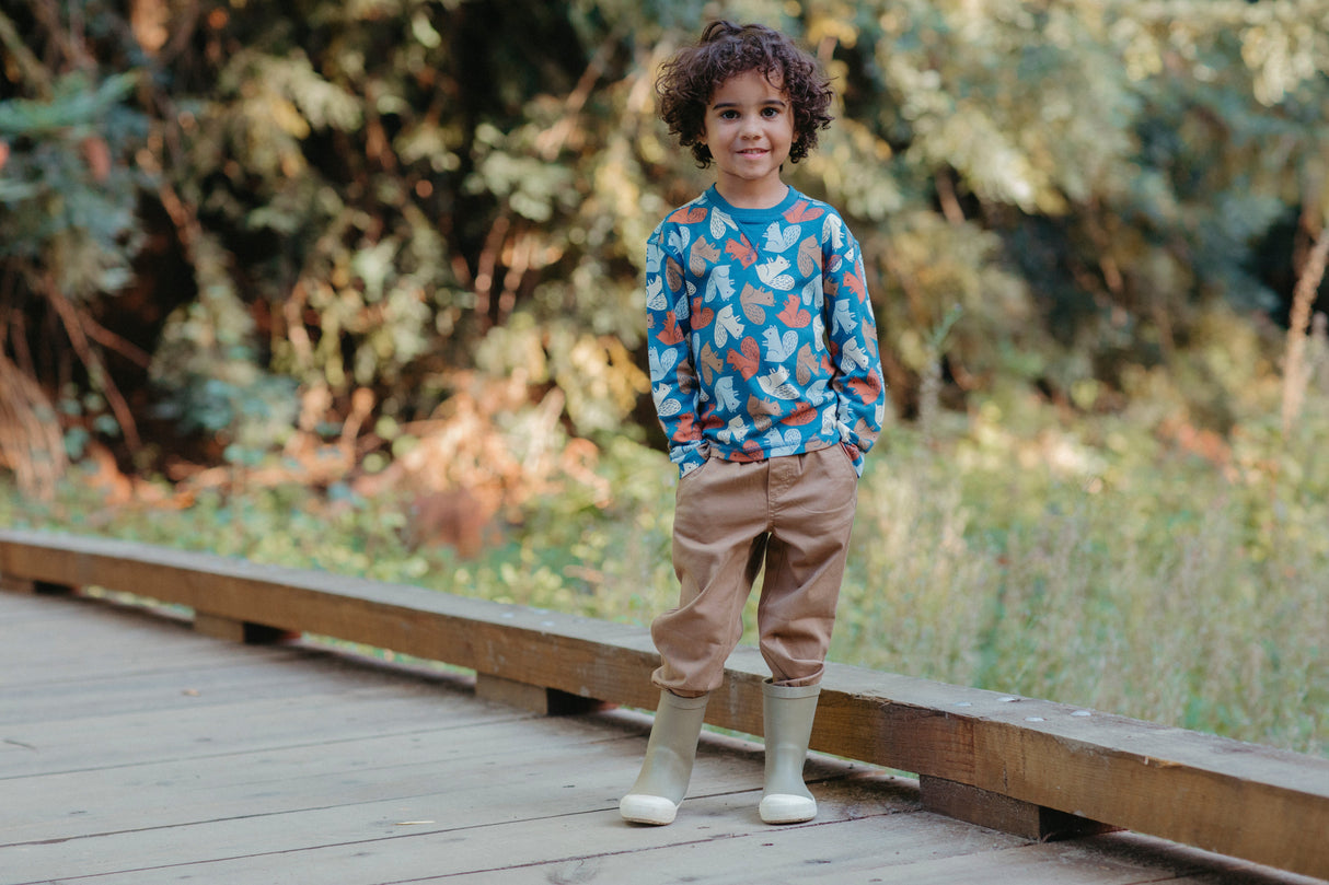 Bamboo Blend Crewneck L/S Shirt - Squirrel Scurry