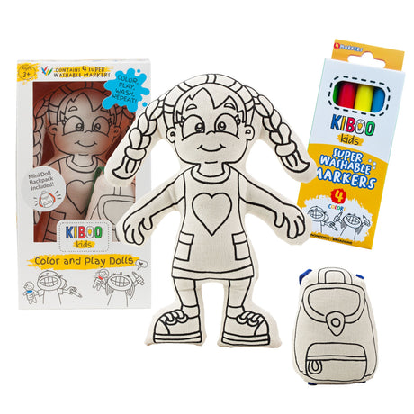 Kiboo Kids: Girl with Braids - Colorable and Washable Doll for Creative Play - HoneyBug 