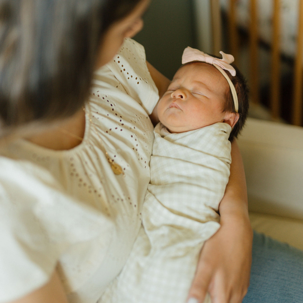 Stretch Knit Swaddle Blanket - Tan Gingham