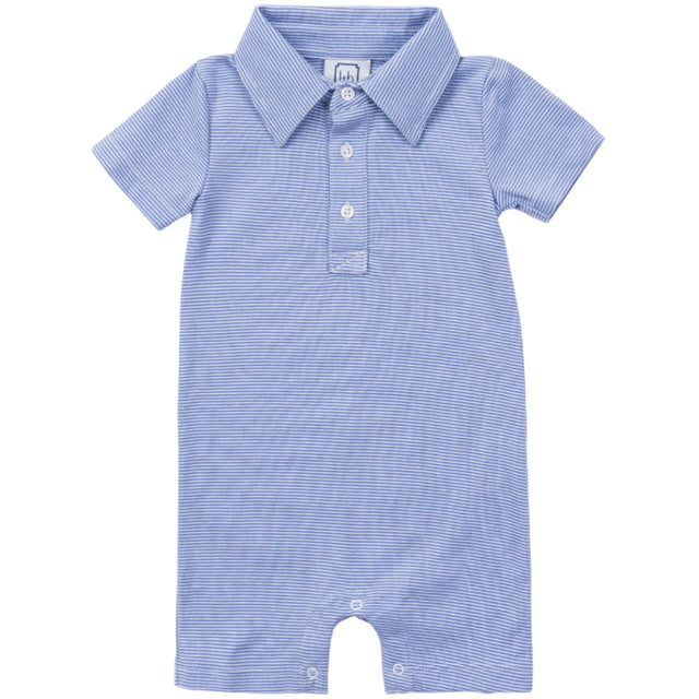 Tripp Boys' Pima Cotton Polo Shortall - Blue Stripes - HoneyBug 