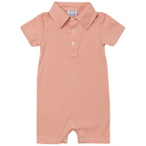 Tripp Boys' Pima Cotton Polo Shortall - Orange Stripes - HoneyBug 