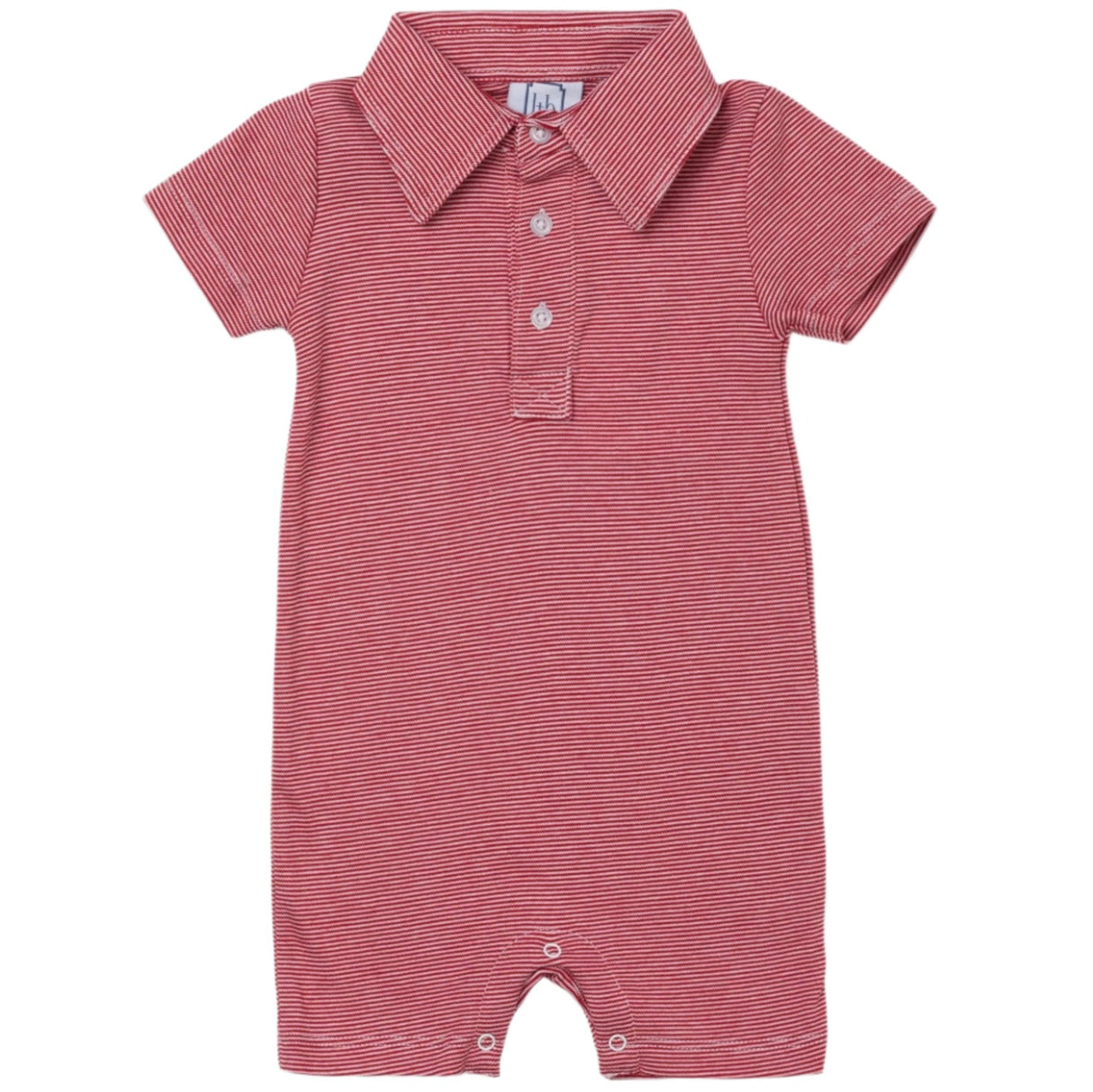 Tripp Boys' Pima Cotton Polo Shortall - Red Stripes - HoneyBug 