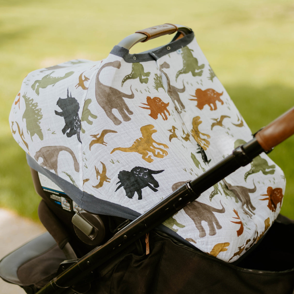 Cotton Muslin Car Seat Canopy - Dino Friends