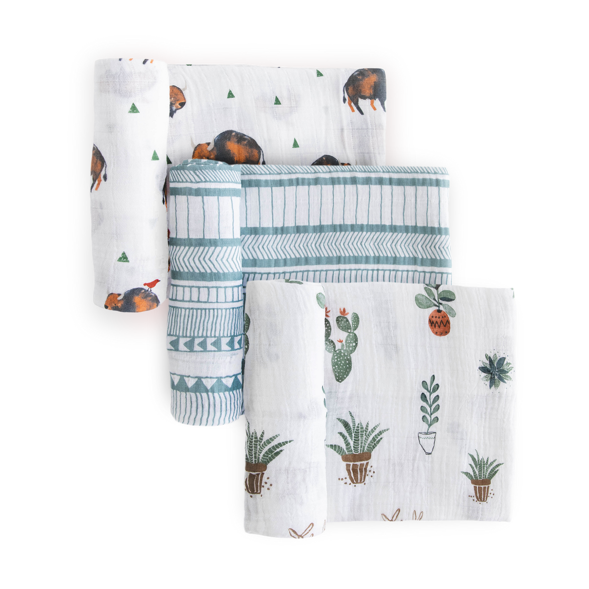 Cotton Muslin Swaddle Blanket 3 Pack - Bison