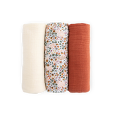 Cotton Muslin Swaddle Blanket 3 Pack - Pressed Petals