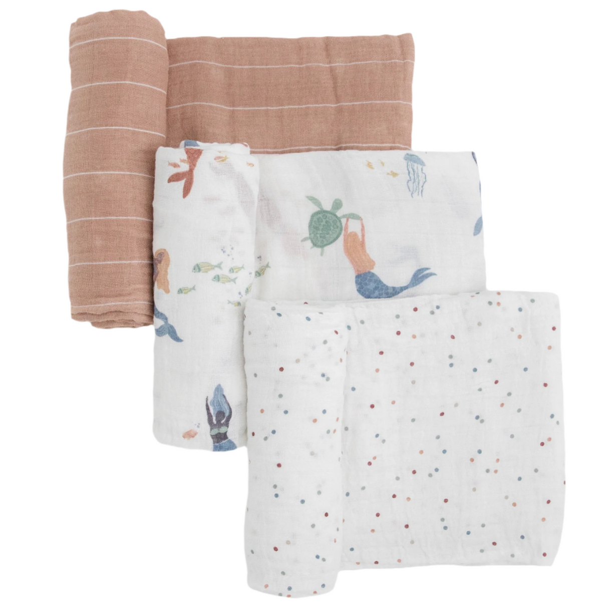 Cotton Muslin Swaddle Blanket 3 Pack - Mermaids - HoneyBug 