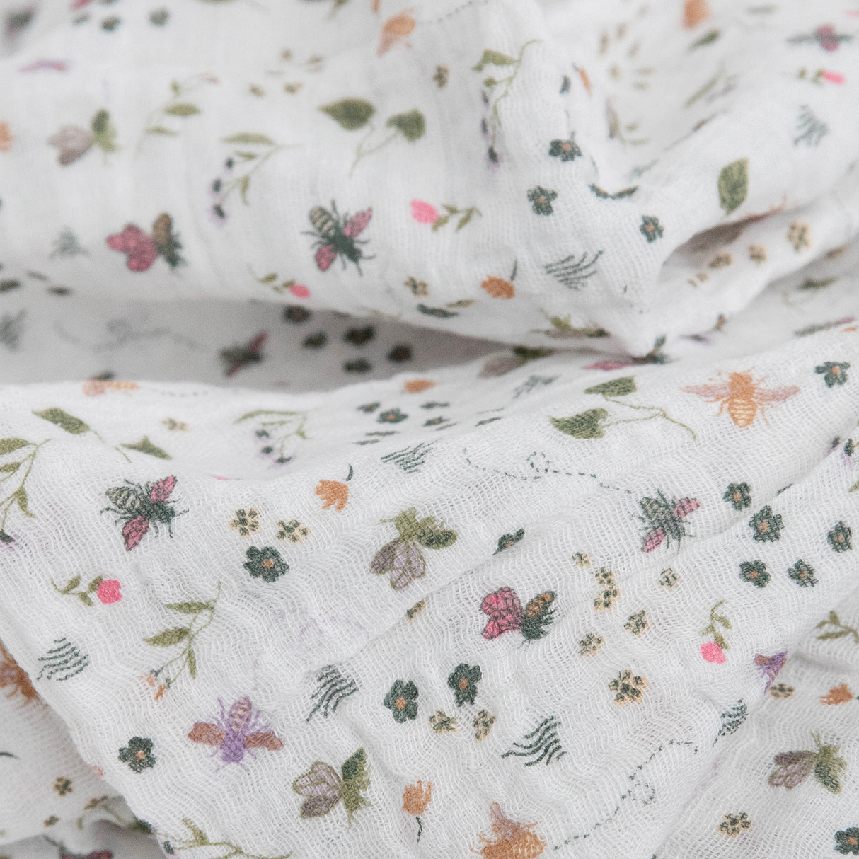 Cotton Muslin Swaddle Blanket - Garden Bees