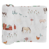Cotton Muslin Swaddle Blanket - Farmyard - HoneyBug 