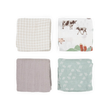 Cotton Muslin Squares 4 Pack - Farmyard