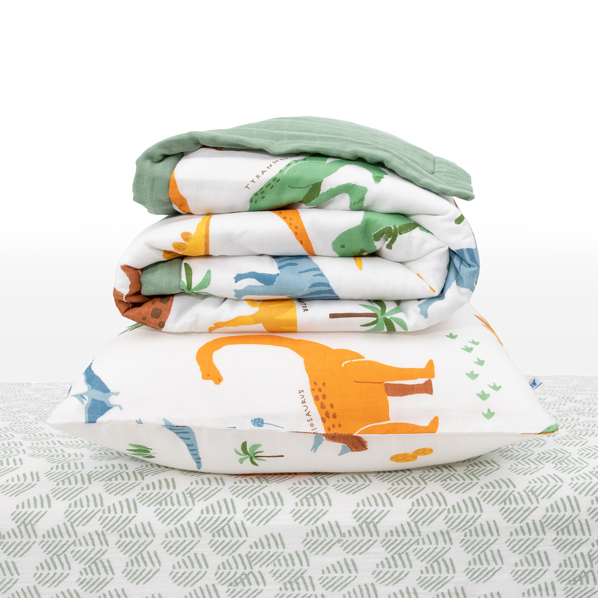 Cotton Muslin Toddler Bedding 3 Piece Set - Dino Names