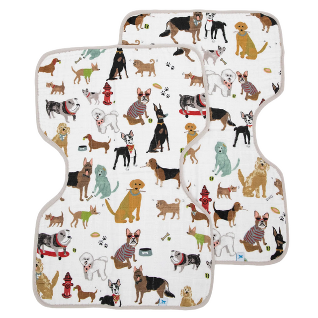 Cotton Muslin Burp Cloth 2 Pack - Woof - HoneyBug 