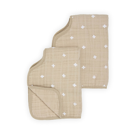 Cotton Muslin Burp Cloth 2 Pack - Taupe Cross