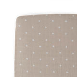 Cotton Muslin Crib Sheet - Taupe Cross