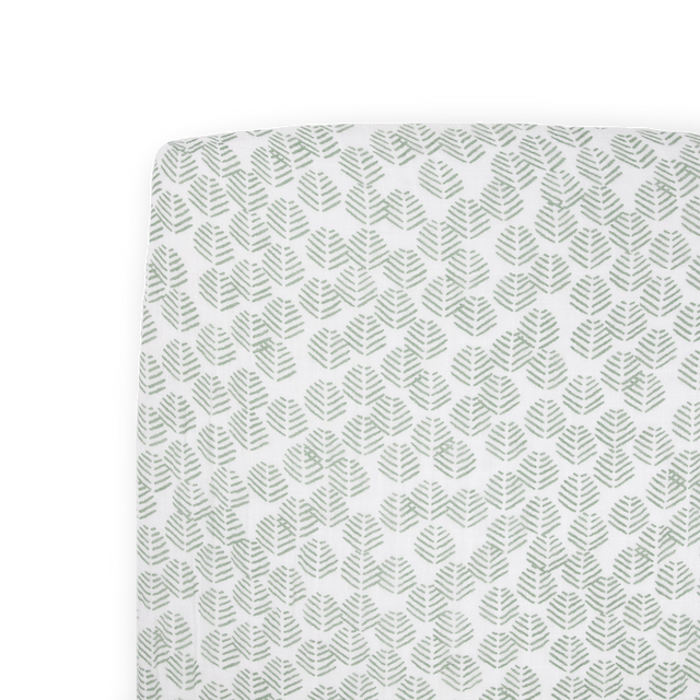 Cotton Muslin Crib Sheet - Leaf Motif - HoneyBug 