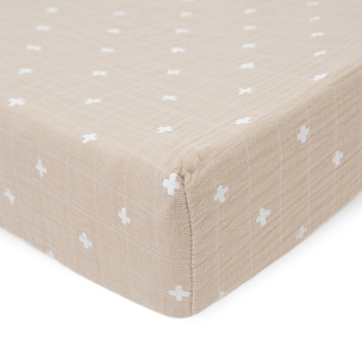 Cotton Muslin Changing Pad Cover - Taupe Cross