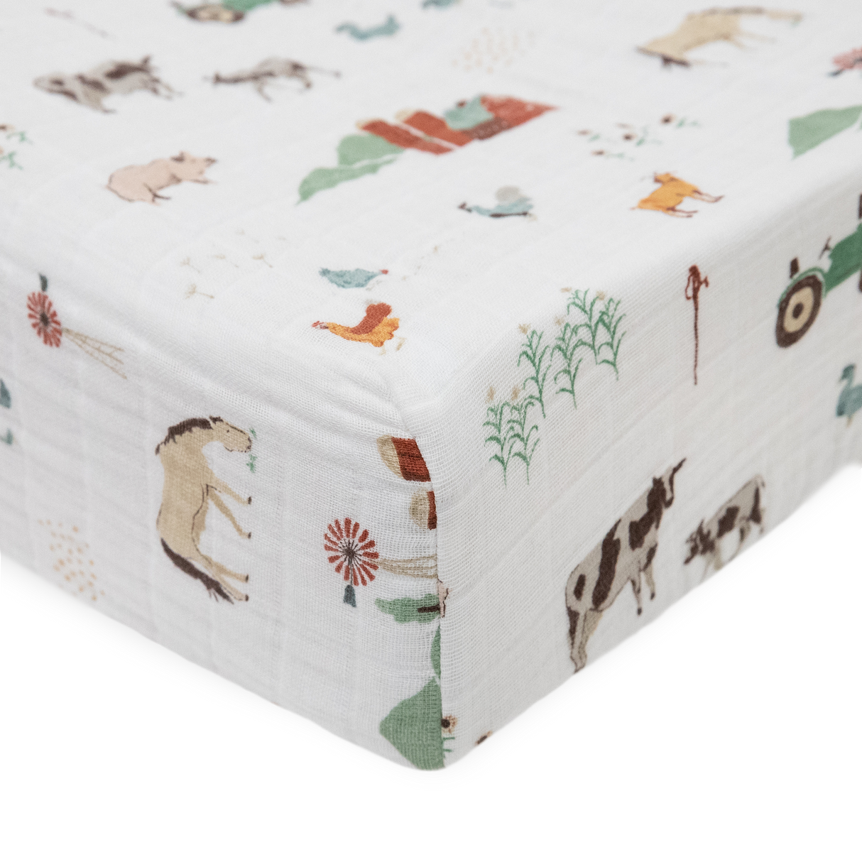 Cotton Muslin Changing Pad Cover - Farmyard