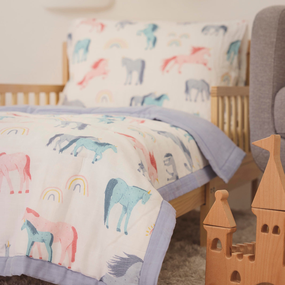 Cotton Muslin Toddler Comforter - Unicorns