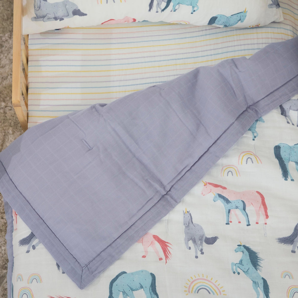 Cotton Muslin Toddler Comforter - Unicorns