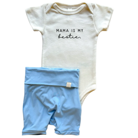 Mama Bestie | Bamboo Fold Over Shorties and Organic Cotton Bodysuit Set | Ocean - HoneyBug 