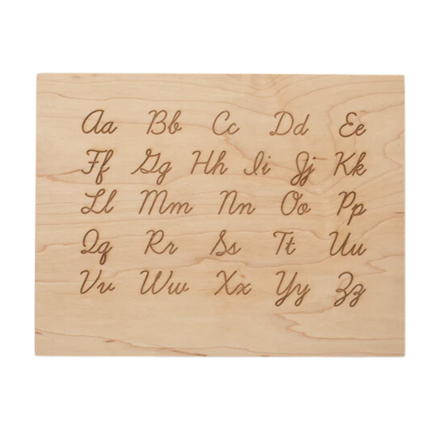 Wooden Alphabet Montessori Board and Tabletop Reference Chart • Classic Script Cursive - HoneyBug 