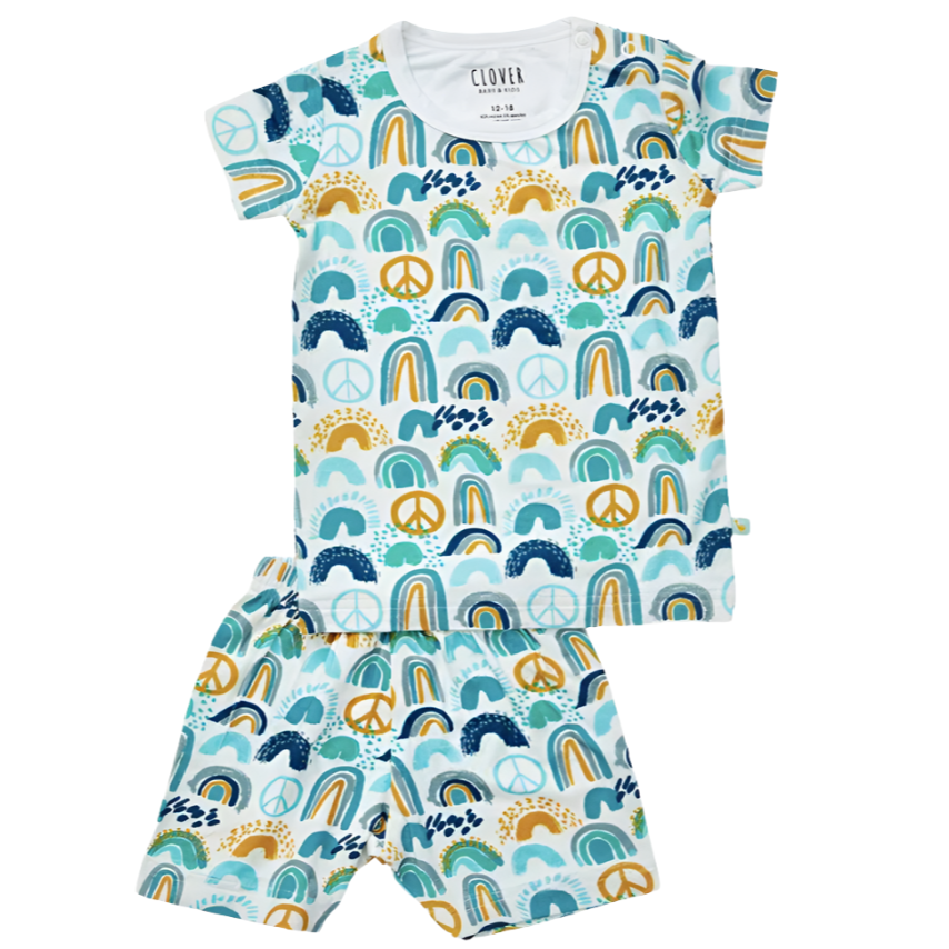 Shorts Pajama Set - Rainbows Blue - HoneyBug 