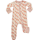 Soft & Stretchy Zipper Footie - Bacon & Eggs Pink - HoneyBug 