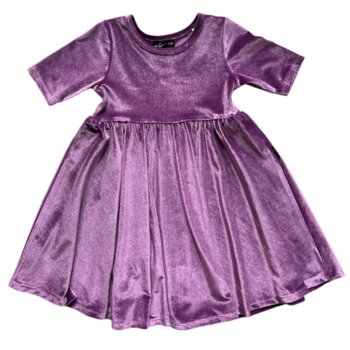 VELVET MID SLEEVE TWIRL- Lavender Stretch Velvet Twirl Dress - HoneyBug 
