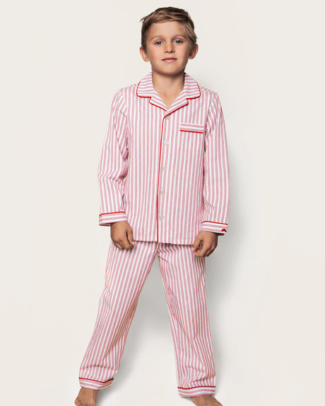 Kid's Twill Pajama Set in Antique Red Ticking - HoneyBug 