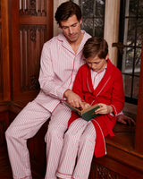 Kid's Twill Pajama Set in Antique Red Ticking - HoneyBug 