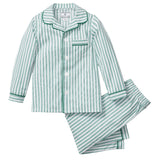 Kid's Twill Pajama Set in Emerald Ticking - HoneyBug 