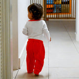 100% Peruvian Pima Cotton White with Engine Red Long Sleeve Snap Bodysuit - HoneyBug 