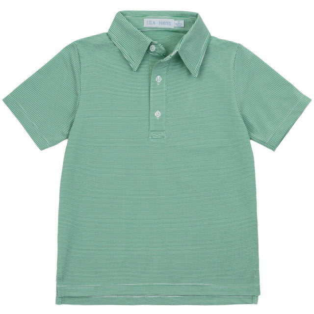 Will Boys' Golf Performance Polo Shirt - Green Stripes - HoneyBug 