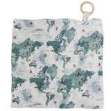 World Map Oh So Soft Muslin Teether Blanket