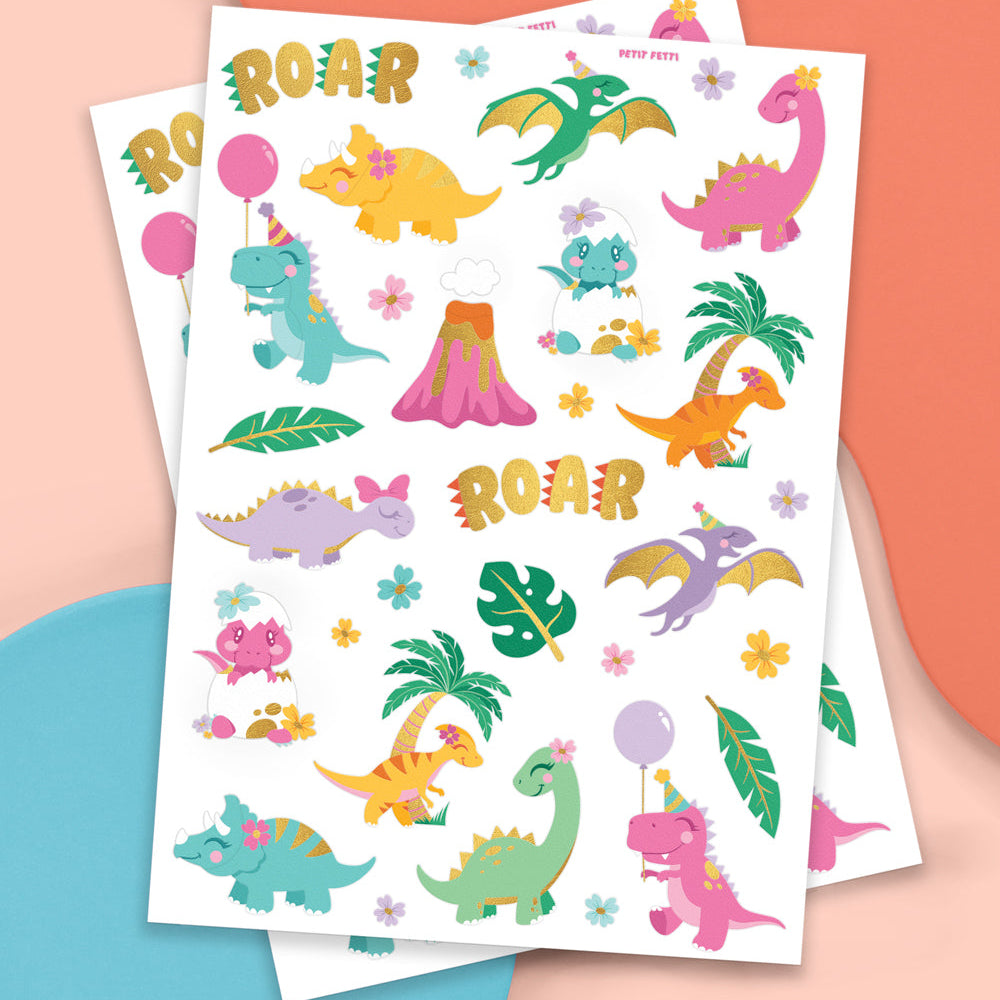 Cute Dino Tats - 40 Foil Temporary Tattoos