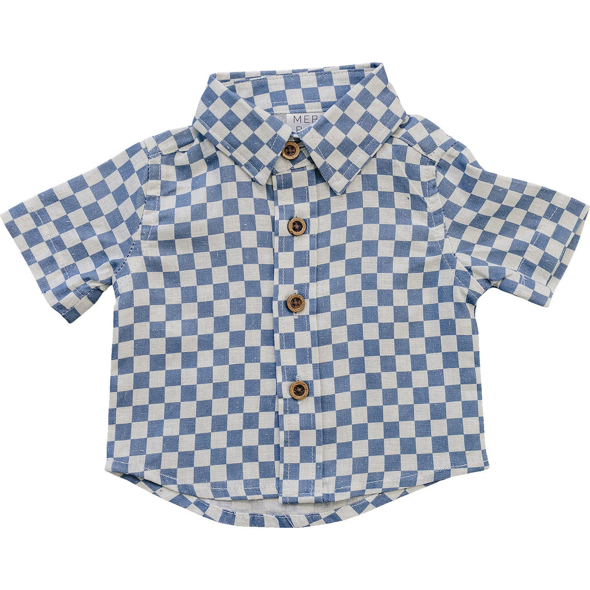 Blue Checkered Linen Button Up Shirt