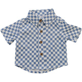 Blue Checkered Linen Button Up Shirt