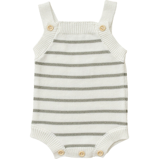 Sage Stripe Knit Bubble Romper - HoneyBug 