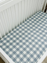 Dusty Blue Gingham Muslin Crib Sheet - HoneyBug 