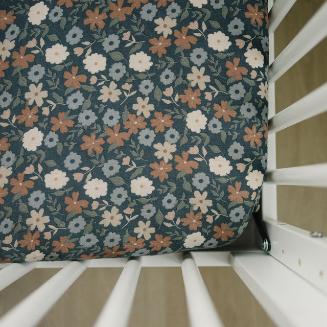 Midnight Floral Muslin Crib Sheet - HoneyBug 