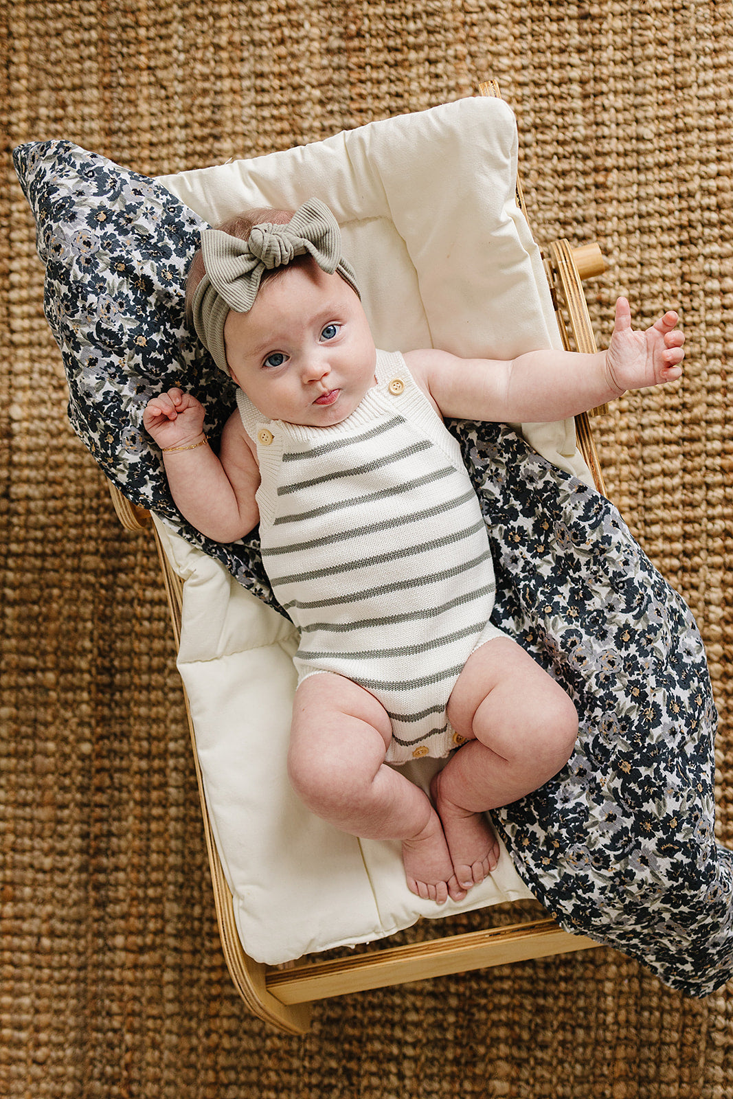 Sage Stripe Knit Bubble Romper - HoneyBug 